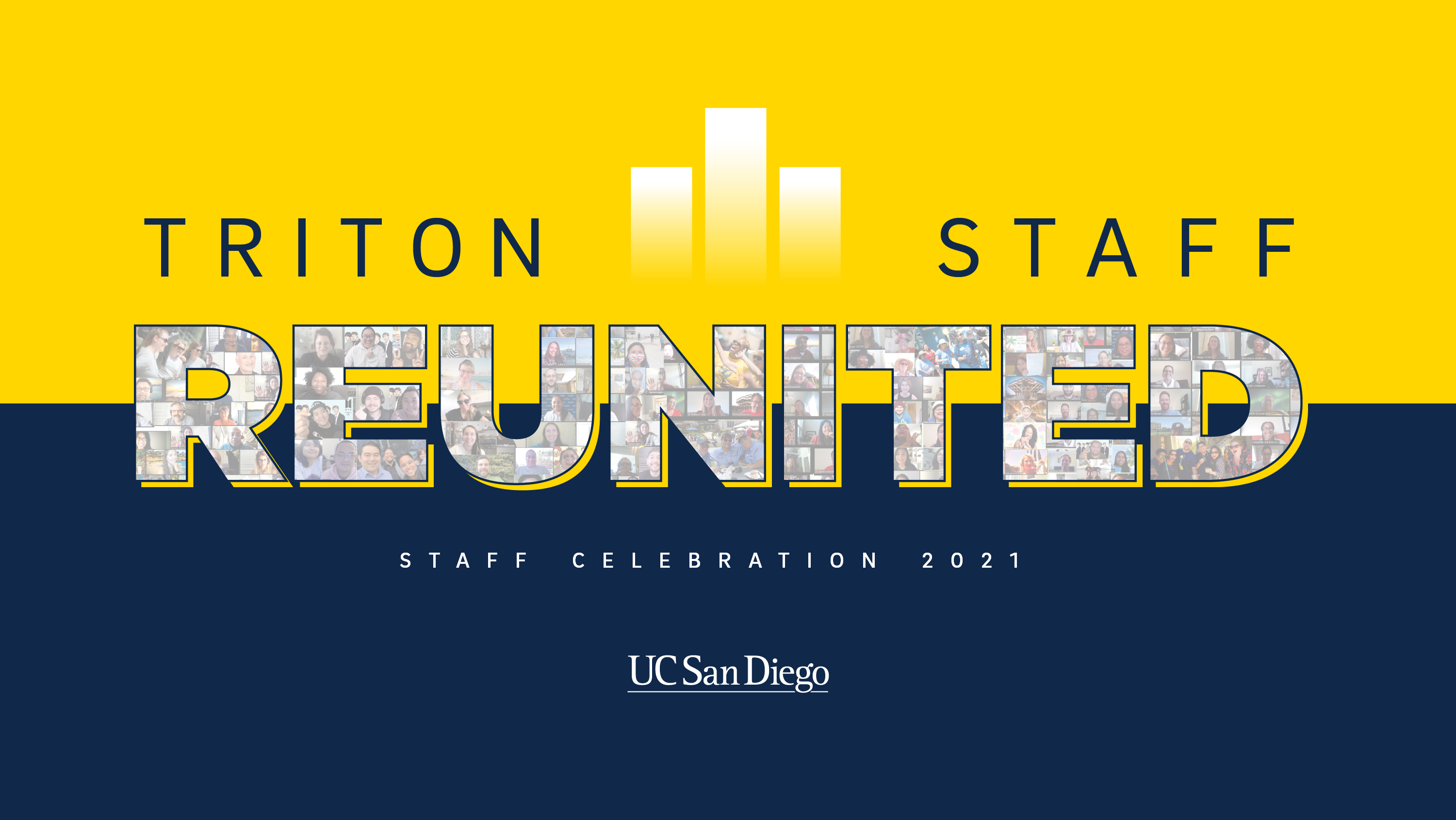 1 of 2, Triton Staff Reunited Logo on blue and gold background