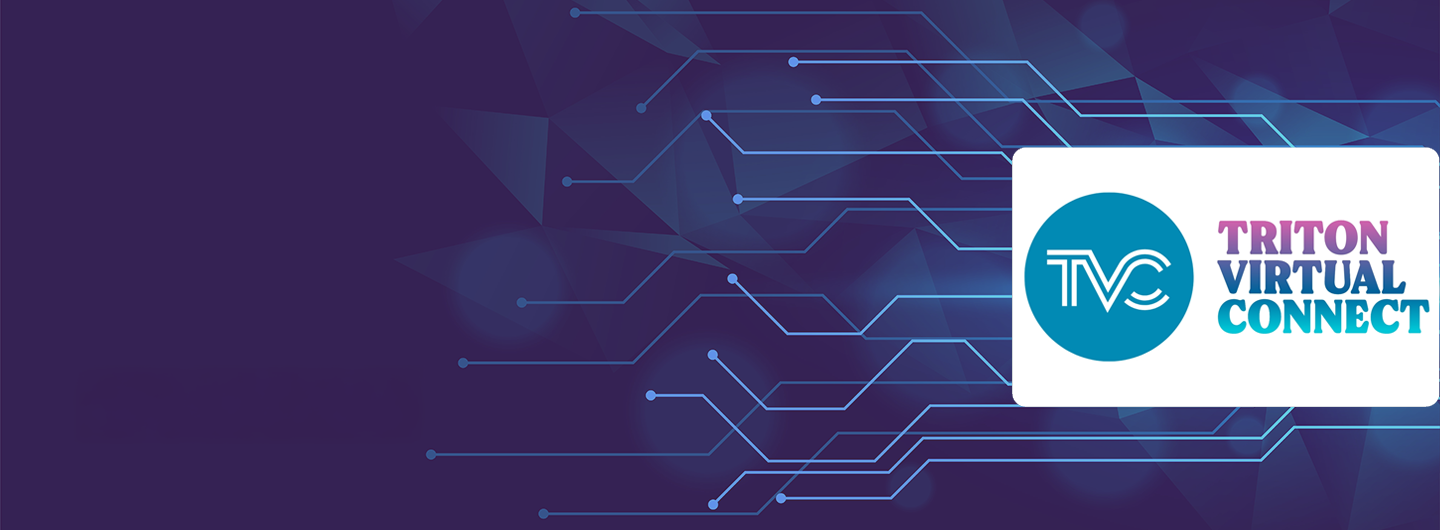 Parallel lines bend toward and converge on the Triton Virtual Connect logo.